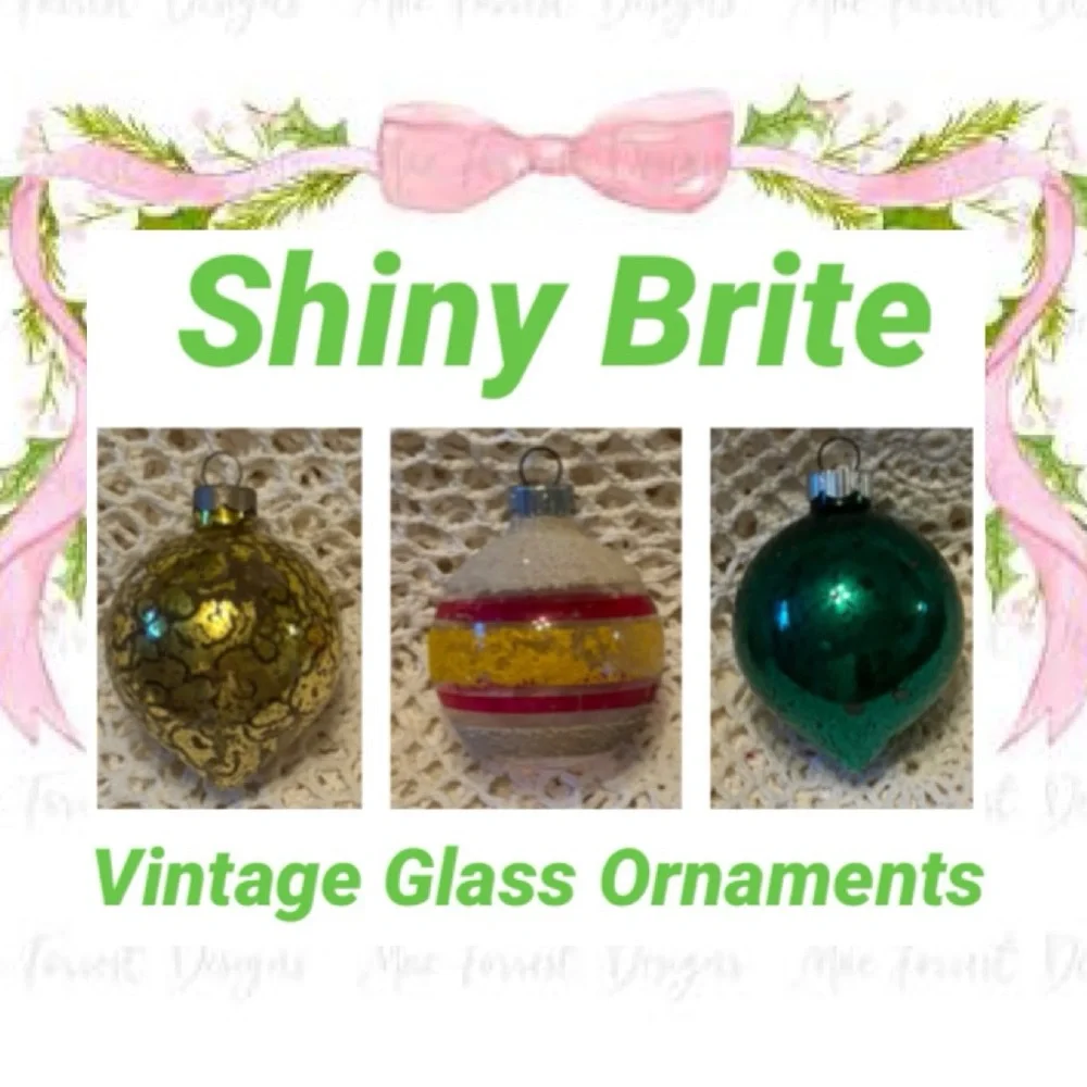 Shiny Brite Vintage Christmas Ornaments Set Mercury Glass Gold Green White Red